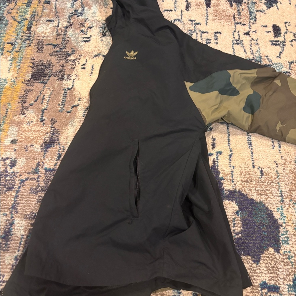 Unisex Adidas Black Windbreaker Jacket with Camouflage Sleeve